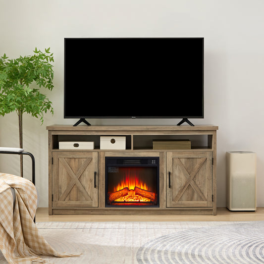 Farmhouse TV Media Stand with Fireplace Insert