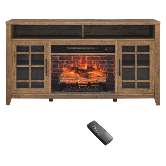 55-Inch TV Media Stand with Electric Fireplace - Reclaimed Barnwood